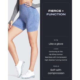 Aoxjox - Pantalones cortos de ciclismo sin costuras para mujer, cintura alta, ejercicio, gimnasio, gimnasio, correr, yoga, 5 pulgadas, D Royal Blue Marl, X-Small