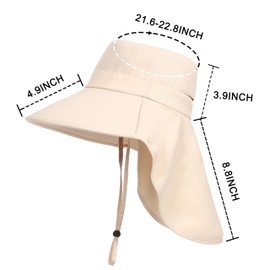 La Carrie Women Sun Hats Breathable Wide Brim UV Protection UPF 50+ with Neck Flap Hat for Summer Beach(Creamy White)