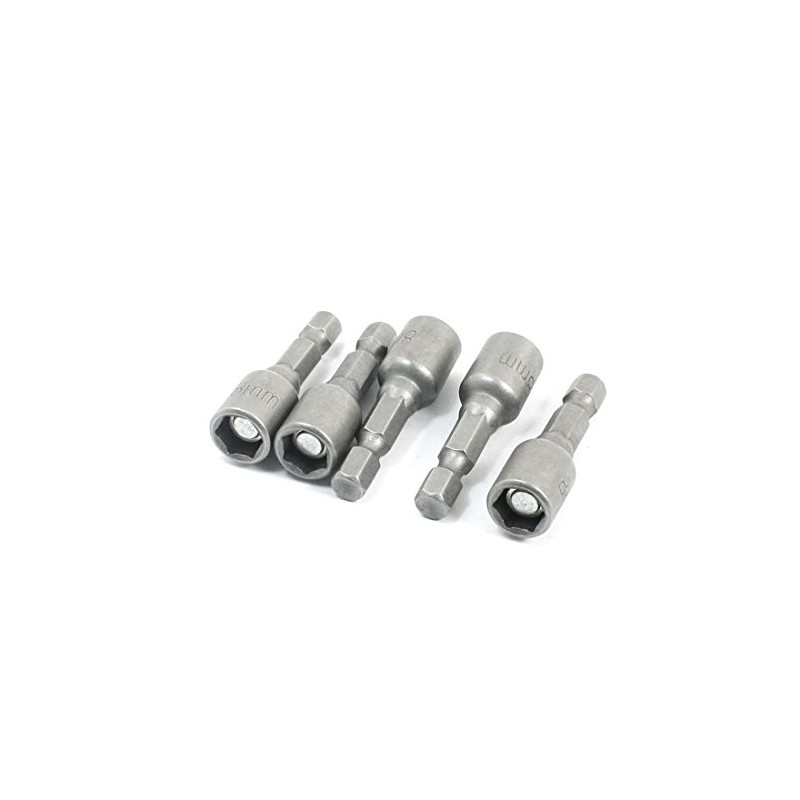 sourcingmap 8mm Magnetic Nut Driver Bit/Hex Socket, 42mm, Gray, 5-Piece