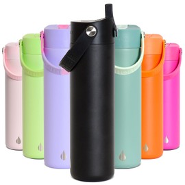 Elemental Core Stainless Steel Water Bottle with Straw - 24 oz Leak Proof Double Wall Insulated Water Bottles for Travel, Sports and Gym - Reusable Bottle with Straws - Black