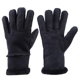Women Men Winter Warm Suede Gloves Shearling Sheepskin Gloves Thick Fleece Lining Windproof Cycling Gloves Skiing Snowboarding Gloves Mittens Outdoor Sports Full Finger Gloves Hands Warmer