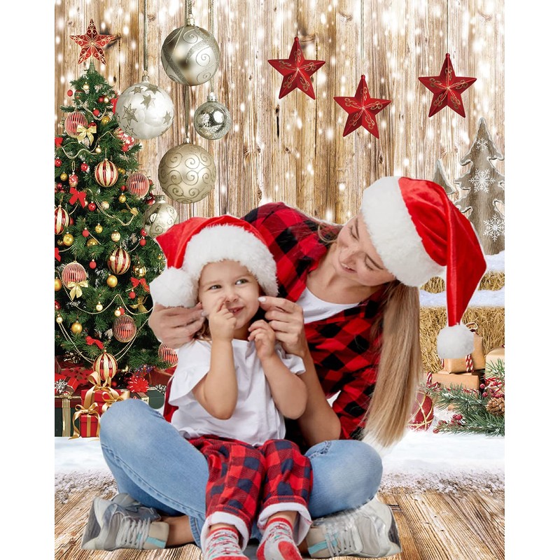 CHAIYA 5X7FT Christmas Backdrop Wood Floor Backdrop Winter Snow Xmas