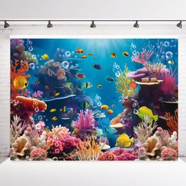 INRUI Under The Sea Photography Background Aquarium Underwater World Banner Decorations Tropical Fish Coral Reef Mermaid Birthday Baby Shower Party Photo Backdrop (7x5FT)