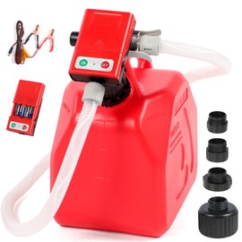 Fuel Transfer Pump with Auto-Stop, AA Battery Powered/DC 12V Power Modes, 51" Hose with Tank Adapter for Most Gas Cans, Portable Liquid Pump for Gasoline, Diesel, Fuel, Oil, etc