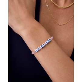 PAVOI Rhodium Plated Beaded Bracelet Rose Quartz for Women | Adjustable IN MY ERA Inspirational Bracelet | Colorful Rubber Beads | Trendy Stackable Bracelets, 10 Inches, Quartz