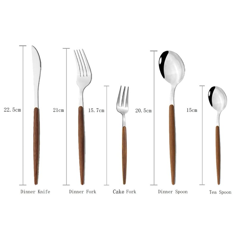 JASHII 20 Pieces Wood Stainless Steel Cutlery Set Wooden Handle