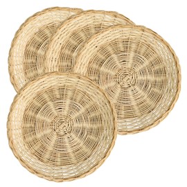 9-Inch Bamboo Paper Plate Holders, Hand Weave Wicker Paper Plate Holder Heavy Duty Reusable Set of 4 for Picnic Home Party Daily Dinning and Wall Decoration
