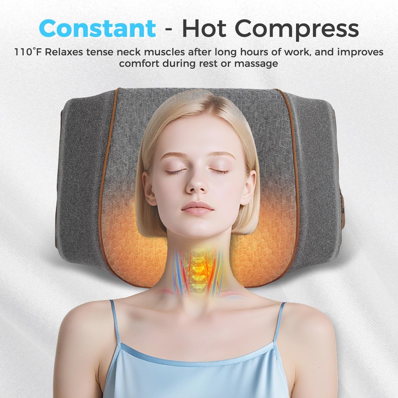 HMEEN 3 in 1 Neck Massager Pillow with Heat,Vibration &