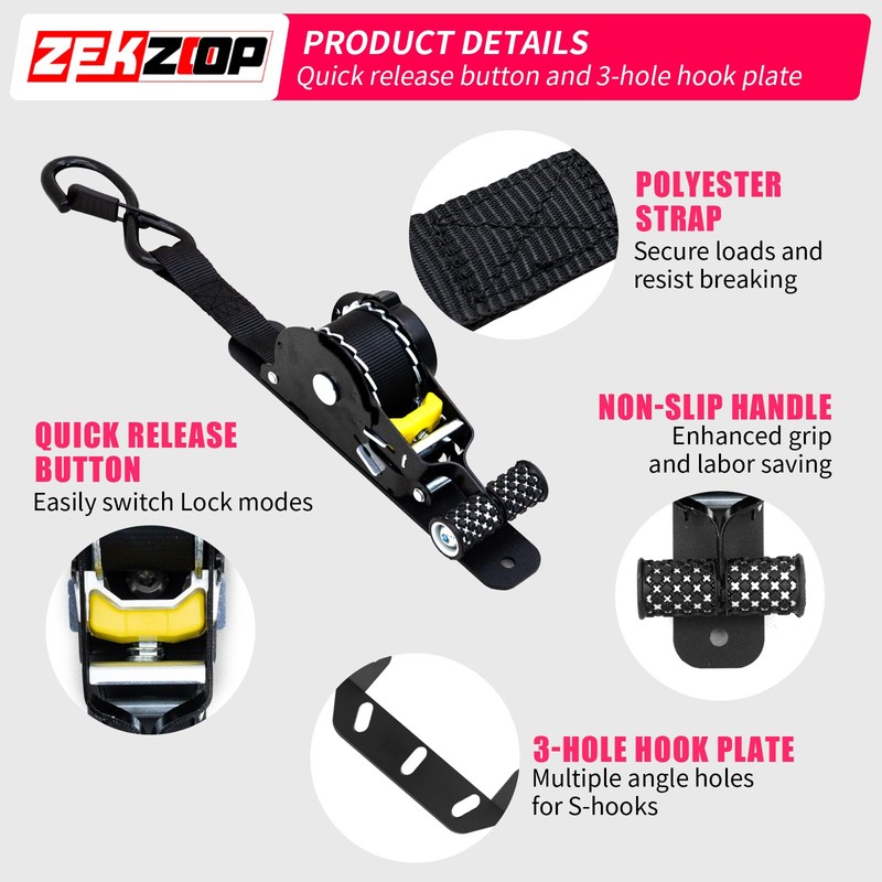 Zekzoop Retractable Ratchet Straps Compatible with 2022-2025 2026 Toyota Tundra