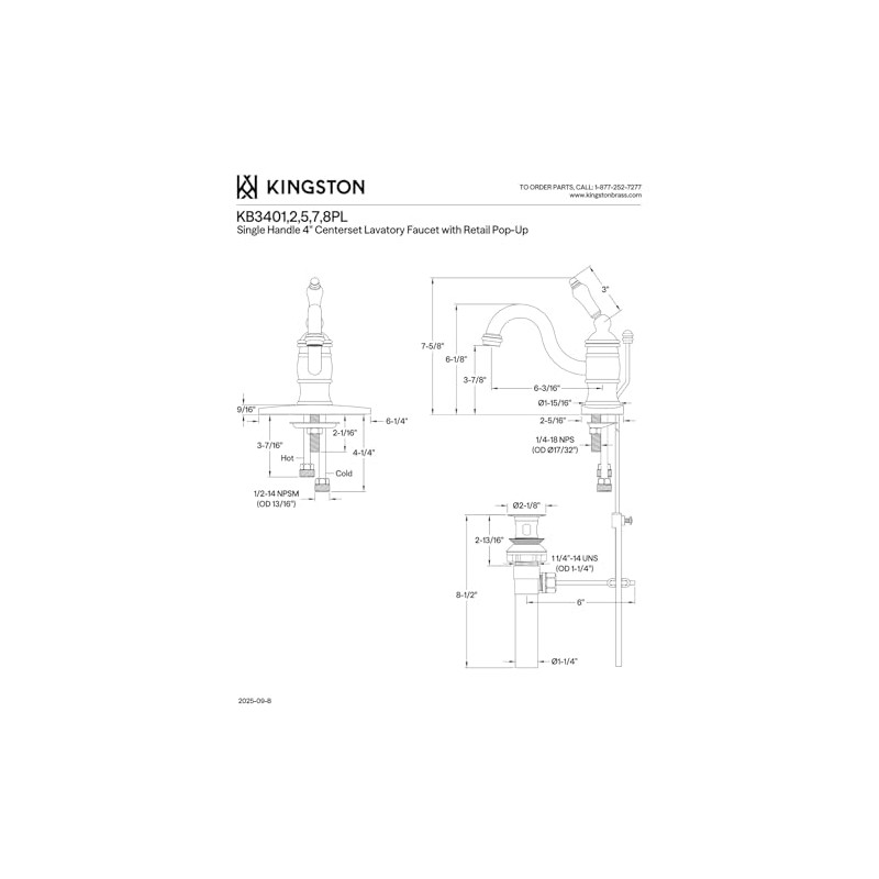 Kingston Brass KB3408PL Victorian 4-Inch Centerset Lavatory Faucet with Porcelain