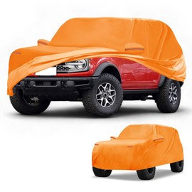 Partuto Car Cover Waterproof All Weather Automotive Outdoor Anti-UV Full Exterior Cover for Ford Bronco 4DR 210D-PU Orange with Left Side Zippers