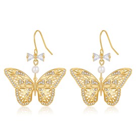 Butterfly Earrings for Women Dainty Butterfly Hoop Drop Earrings zircon Trendy Butterfly Drop Dangle Earrings Jewelry (Gold, One Size)