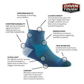 Darn Tough Women's Run Quarter Ultra-Lightweight with Cushion Running Sock (Style 1048) - Sky, Large