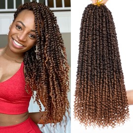 Leeven 8 Packs Passion Twist Crochet Hair With Curly Ends 18 Inch Long Bohemian Hair for Passion Twist Ombre Pre-Twisted Passion Twists Braiding Hair 12 Strands/pack T30#