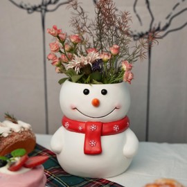 forkai Christmas Snowman Plant Pots Indoor with Drainage, Resin 6 Inch Flower Pots for Holiday Planters, Christmas Decoration for Home Decor