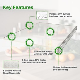 SWSKR Acrylic Cutting Board with Counter Lip,17.5"x13.5" Clear Cutting Board for Kitchen Countertop,Non-Slip,60% Thicker,Perfect for Bread,Meat,Veggies & More,Great Kitchen Essential Gadgets & Decor