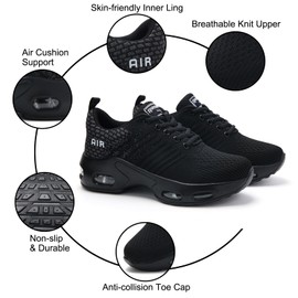 Womens Runnig Trainers Air Cushion Arch Support Memory Foam Mesh Cushioned Comfort Lace-up Tennis Walking Sneakers All Black UK 6