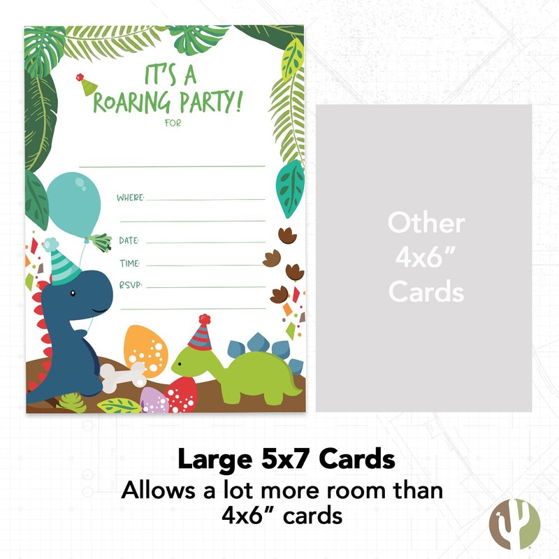 Desert Cactus Dinosaur Dino Happy Birthday Invitations Invite Cards (10