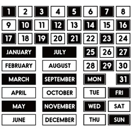 JarThenaAMCS 50Pcs Black White Magnetic Fridge Calendar Months Days of The Week Number Magnets Date Indicators for Home Office Classroom Whiteboard Refrigerator Supplies