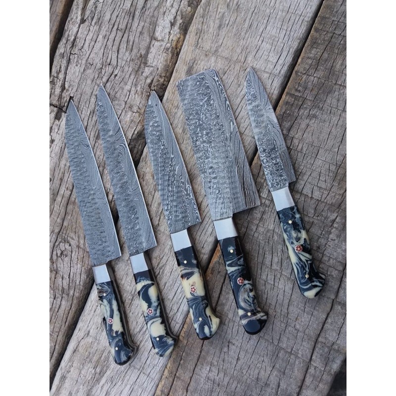 ripper_blades HAND FORGED DAMASCUS STEEL CHEF KNIFE KITCHEN SET WITH