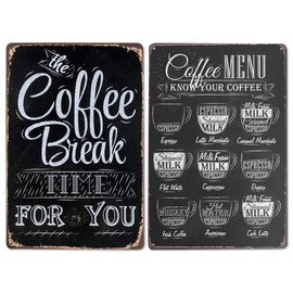 DSIOHFEI 2PC Metal Tin Sign, Bar Sign Coffee Break Time for You, Coffee Menu Tin Sign, 8 X 12 Inches for Cafe Bar Home Shop Wall Decor