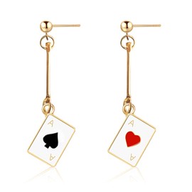 WUWEIJIAJIA Unique Funny 14K Gold Plated Hypoallergenic Poker hearts and Spades A Ace Playing Cards Dangle Drop Post Stud Earrings For Women Gambling Casino Jewelry Gift (Style-2)