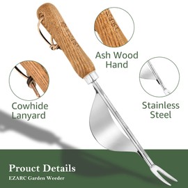EZARC Manual Weed Trimmer Garden Weed Cutting Tool Levers Root Raising Steel Weeding Fork with Wooden Handle for Lawn, Garden, Farm