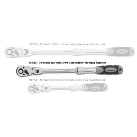 Steelman Pro 3/8-inch Drive 72-Tooth Extendable Flex-Head Ratchet (9.5-13.5 Inch Length), Heat-Treated Chrome-Vanadium Steel, Quick Release, Comfort Grip, Ideal for Auto Mechanics/Confined Spaces