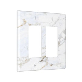 Iyfcsl White Grey Marble Light Switch Cover Plate Decorative Gray Wall Plate 2 Gang Double Rocker Switchplate Faceplatefor Electrical for Bathroom Kitchen Bedroom