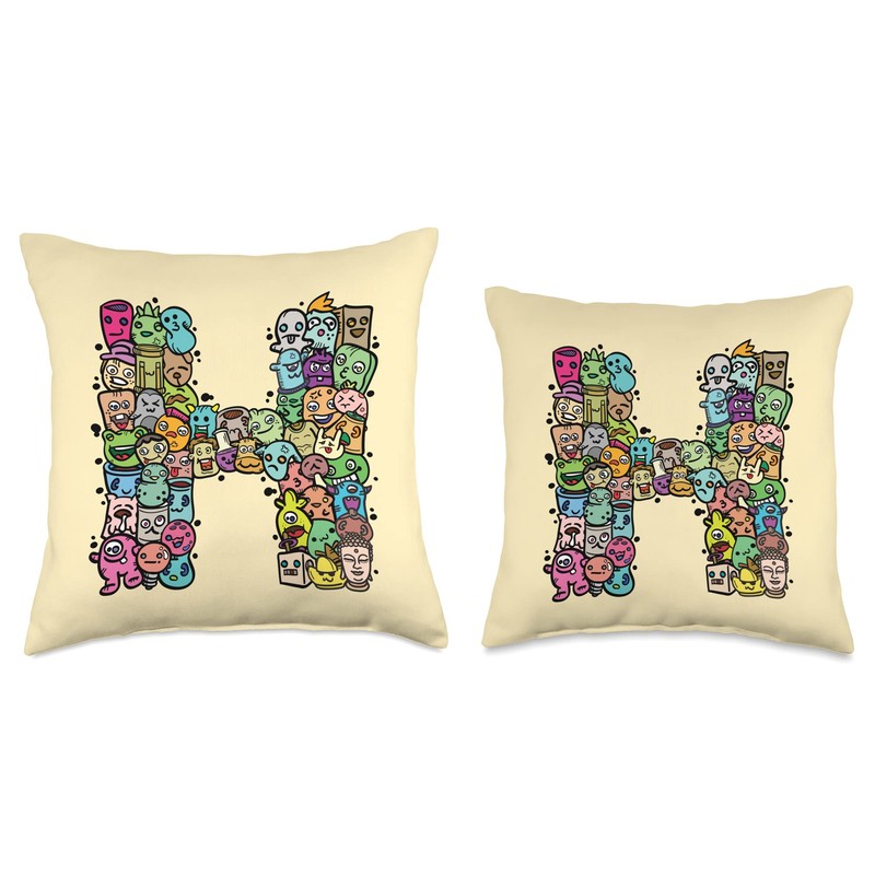 Letter H Monsters Alphabet Name Initial Cute Monogrammed Throw Pillow