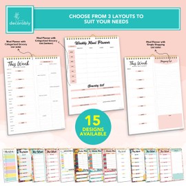 Decorably 52 Sheets Minimal Pink Undated Meal Planner Pad with Grocery List Minimalist, 7x10in Spring-Bound Meal Planning Calendar