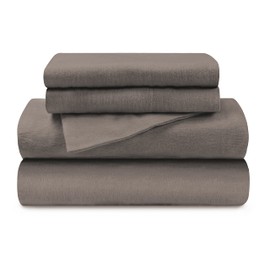 Superior Flannel Cotton Bed Sheet Set, Includes One Flat Sheet, One Fitted Sheet, and Two Pillowcases (Twin Sizes Include One Pillowcase), Breathable, Modern Solid Classic - Split King, Grey