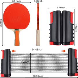 Red de Ping Pong y Raquetas y Pelotas Set, Red de Ping Pong Ajustable A Cualquier Mesa, con 6 Ping Pong y Bolsa de Almacenamiento, Juego para Oficina y Exterior Interiores, Negrura, Red Longitud 67''
