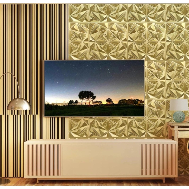 Stickgoo 3D Wall Panels Champaign Gold Diamond Design 12x12 33pc