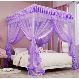 Mengersi Bed Canopy for Girls,Canopy Bed Curtains Canopy for Bed Drapes,Princess Bed Curtains Birthday Present Girls Room Decor,Purple