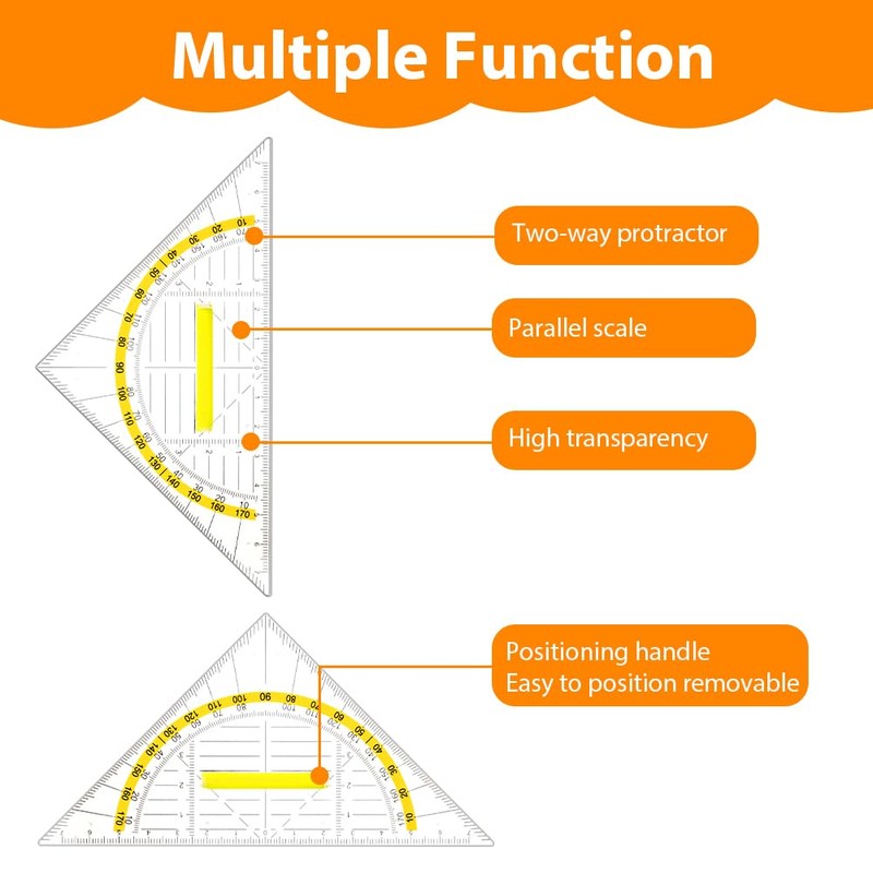 Vicloon Set Square, 4pcs 45°Triangle Ruler, Transparent Plastic Triangular 180°