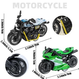 SHDIEHJFMLDH Set of 2 Alloy Motorcycle Toys, Pull Bac Vehicle Toy, Toy Cars Set, Motorcycle Model for Friends and Children, for Educational Game, Birthday Party Gift (Blue and Green)