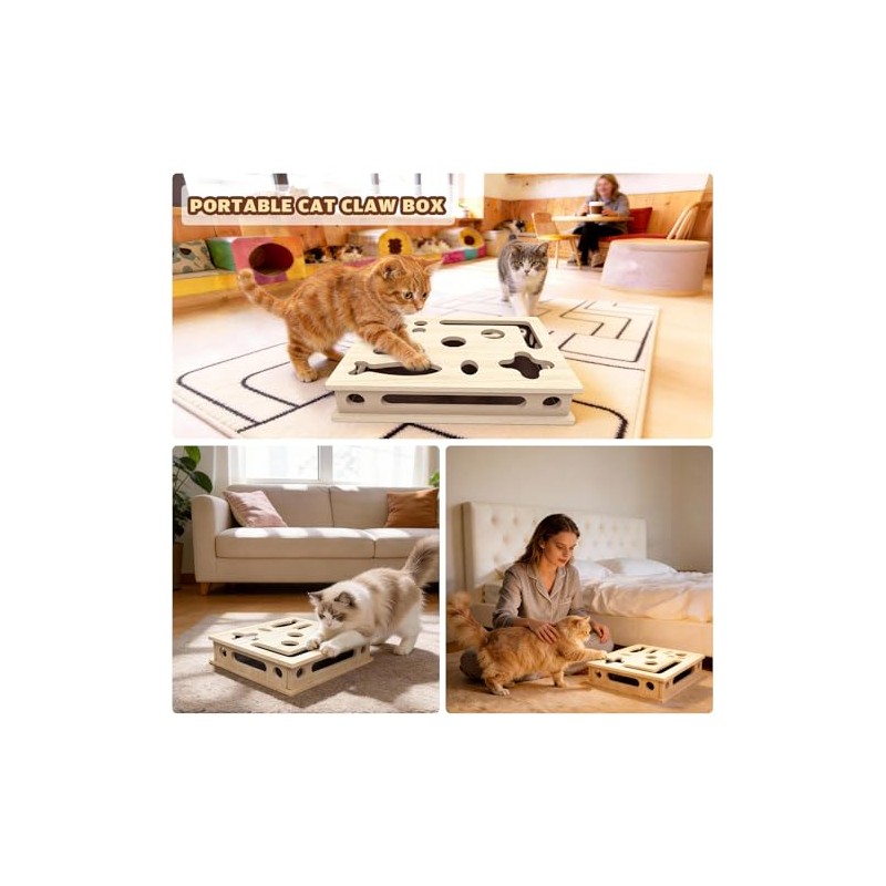 Cat Scratch Puzzle Enrichment Box, Large Solid Wood Construction Cat