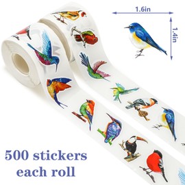 JarThenaAMCS 1000Pcs Bird Stickers 12 Designs Colorful Bird Paper Decals Self-Adhesive Decorative Stickers for Envelope Scrapbook Decor Party Supplies, 2 Rolls