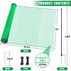 Temporary Fence, 36" x 49.2' Non Electric Fence Netting with Double Spiked Posts & Windproof Kit, Portable Movable Poultry Netting Mesh for Dogs, Chickens or Farms, Backyards and Ranches