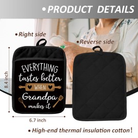 Grandpa Gifts Pot Holders with Pockets, Everything Tastes Better When Grandpa Makes It Pot Holders Heat Resistant Oven Mitts Hot Pads for Kitchen Baking Cooking，424Potholder