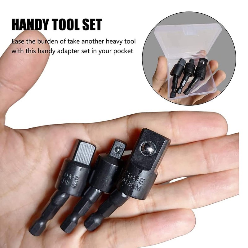 Pyatofyy 3 Pcs Drill Socket Adaptor Set, 1/4", 3/8", 1/2"
