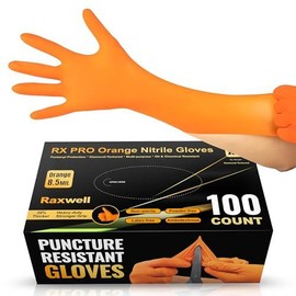 Raxwell Heavy Duty Orange Latex & Powder Free 8.5 Mil Nitrile Disposable Gloves | Diamond Texture, Puncture Resistant, Mechanics Cleaning Glove | Box - Color: Small, style: 100 Count