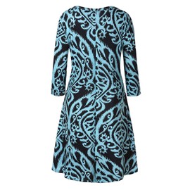 Tanst Sky Womens Casual Round Neck Plus Size Floral Tunic Shirt Dress with Pockets (X-Large, Black Blue)