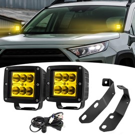 Wsays 2PCS LED Amber Light Pods & Ditch Hood Hinge LED Pod Mount Bracket w/Wiring Kit Compatible with Toyota RAV4 2019-2023