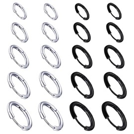 Maigendoo 10 Pair Titanium Steel Loop Earrings Set for Men Women, Cartilage Piercing Earrings, Steel Hoop Earrings for Couples, 8mm-16mm, Black Silver