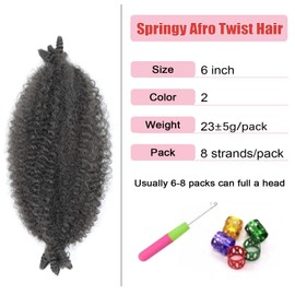 Marley Twist Braiding Hair 6 Inch Springy Afro Twist Hair 7 Packs Kinky Twist Braiding Hair for Butterfly Locs Cuban Twist Soft Locs Crochet Hair for Black Women（6 inch,2-7）