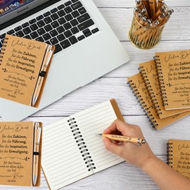Sinmoe Set of 6 Thank You Gift for Colleagues Teachers Inspirational Employees Spiral Notepad Ballpoint Pen Made of Wood Lined Notebook Farewell Gift (Thank You)