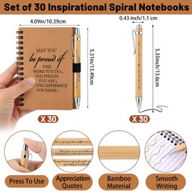 30 Sets Back to School Appreciation Gifts for Teacher Employee Thank You Gifts Spiral Notebooks Bulk Inspirational Journals Motivational Bamboo Ballpoint Pens for Nurse Staff Coworker