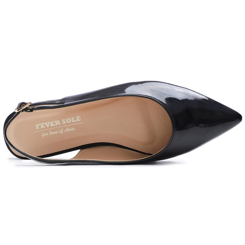 Feversole Womens Flat Pointed Toe Slingback Shoes Ladies Patent Leather
